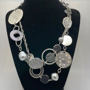 Chico's Silver Multi-Disc Statement Necklace
